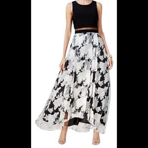 Betsy & Adams illusion popover floral gown